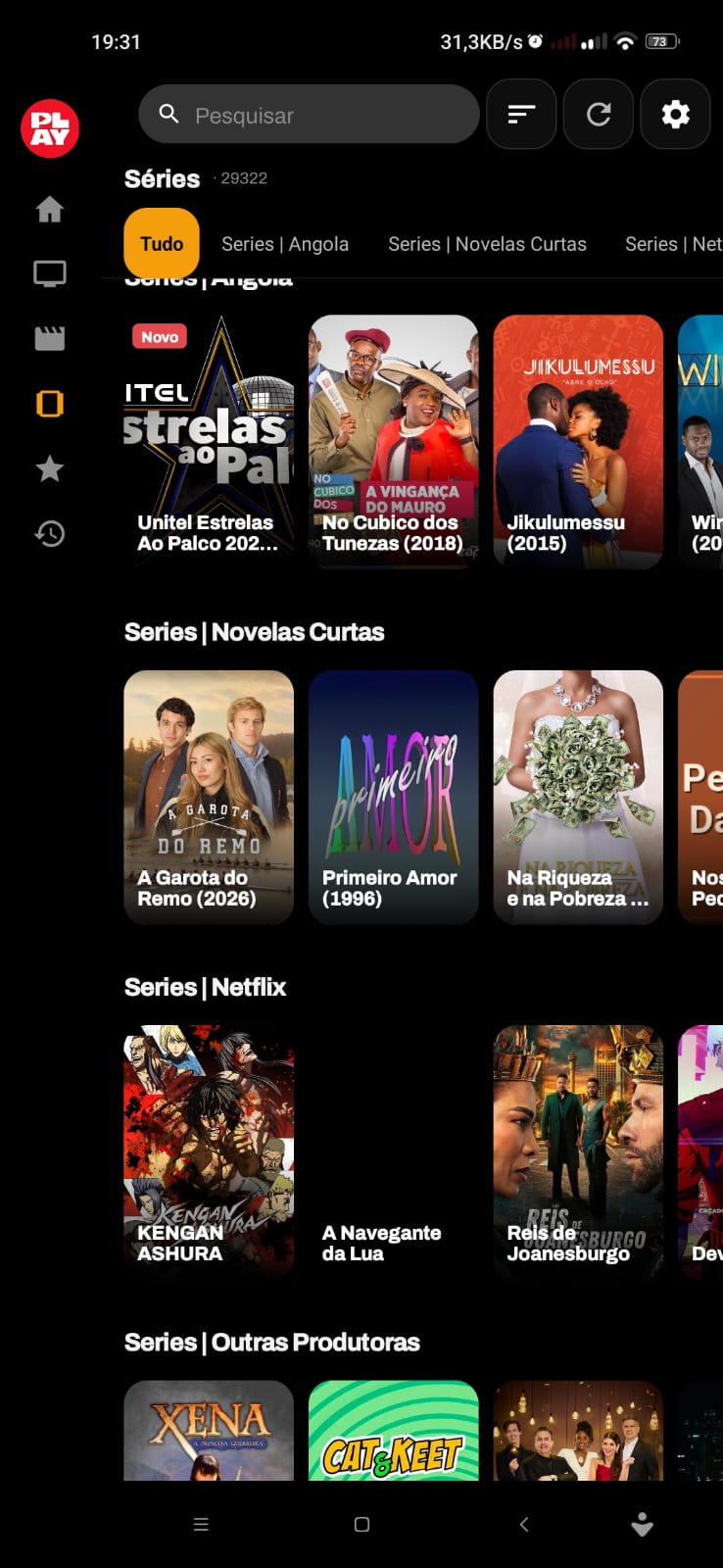 Ecrã da app PLAY: Séries